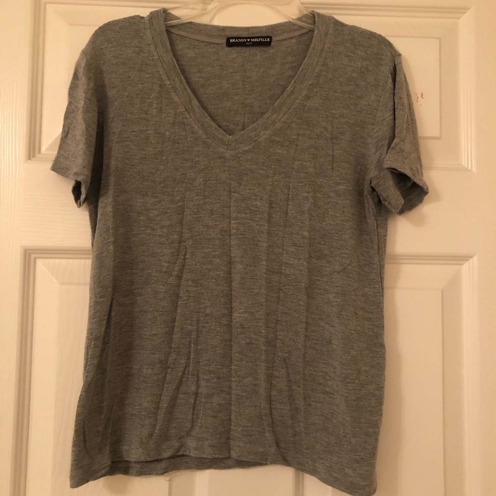 Brandy Melville Gray V-Neck Tee